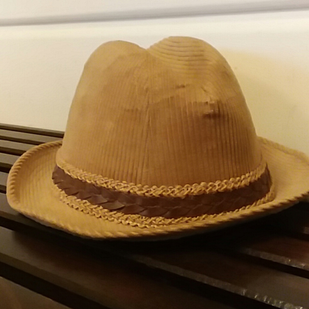 Vintage Stetson Tan Corduroy Fedora with Feathers - Picture 3 of 8